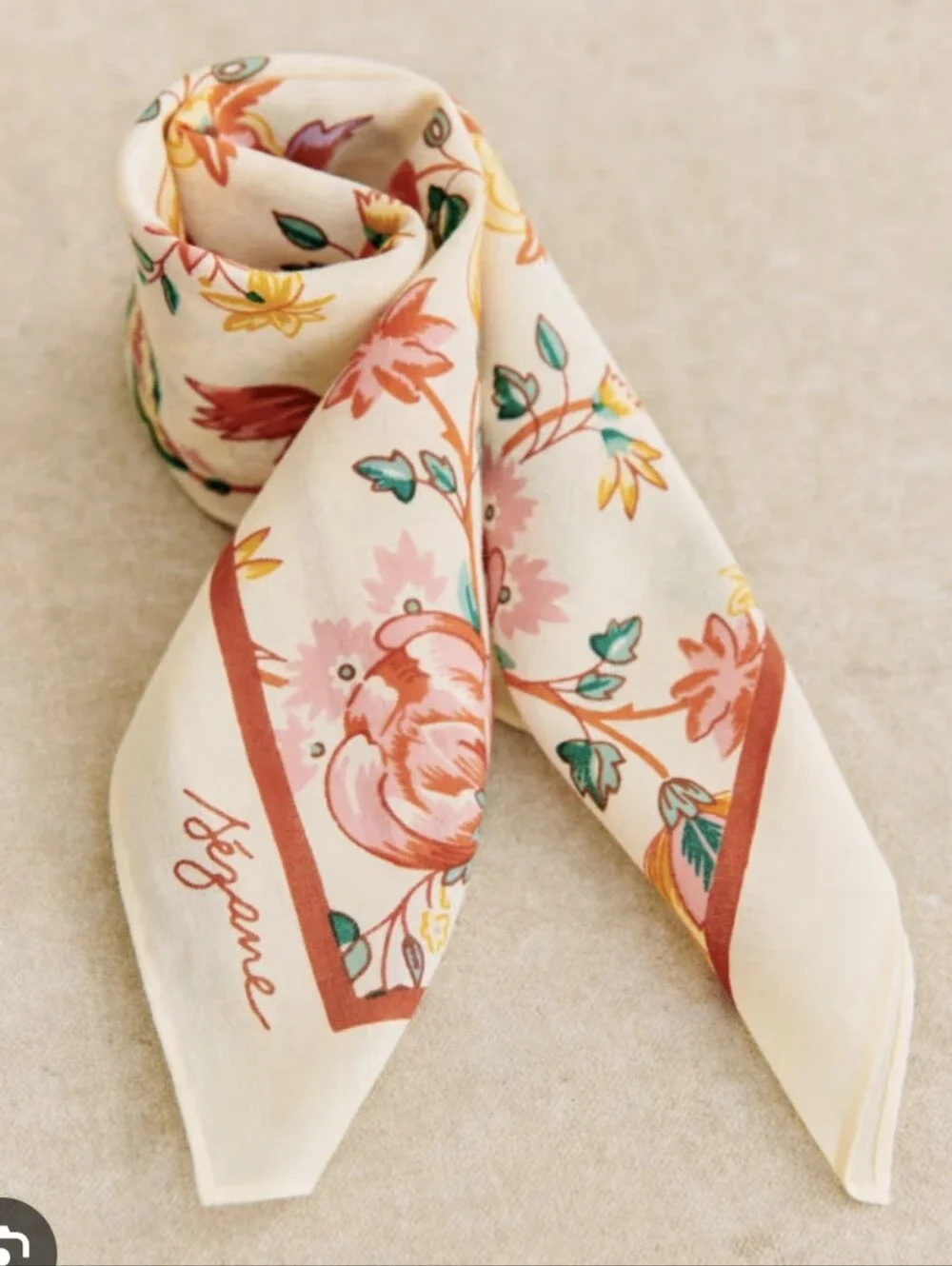 Sezane Gaston Scarf Tan Floral NWOT